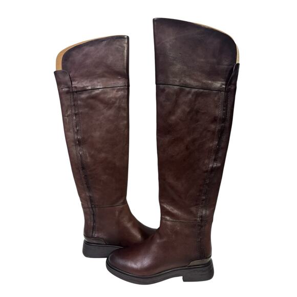 Franco Sarto Brown Leather Over The Knee Riding Boots 7.5M Wide Calf Battina - Picture 6 of 16